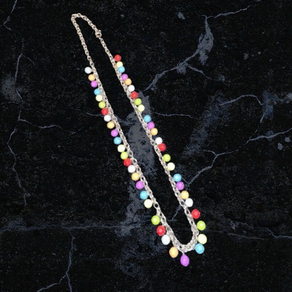Fun Colorful Adjustable length Beaded Silver tone Necklace - Picture 2 of 11